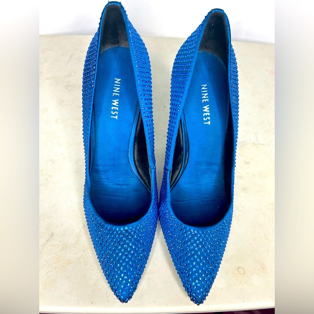 Nine West royal blue rhinestone stilettos